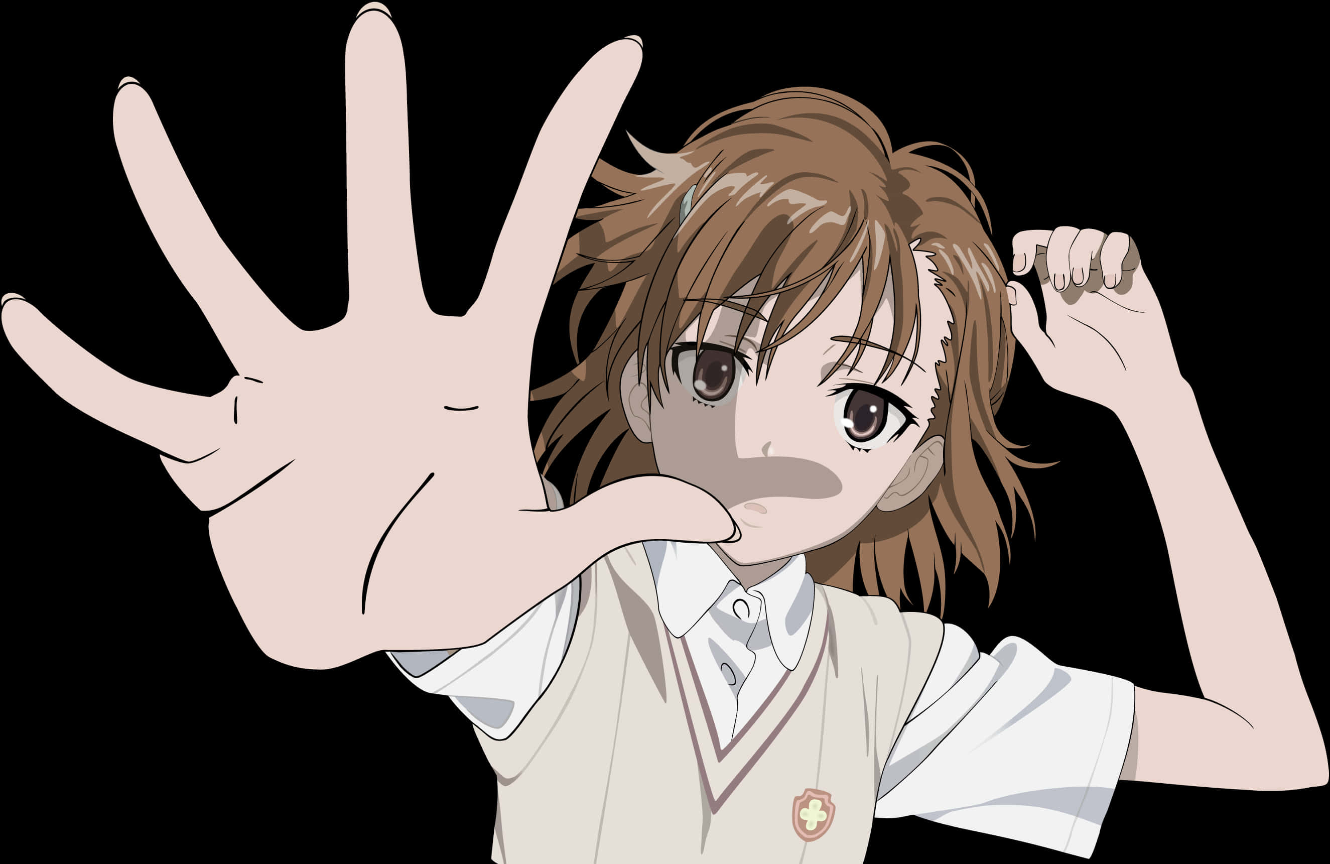 mikoto's hand raised to the sky